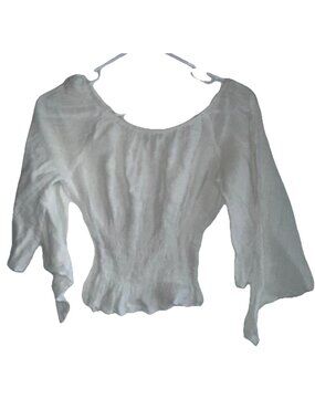 Y2K Rave Womens Off Shoulder Crop Top Sz M White Bell Sleeve Boho Renaissance